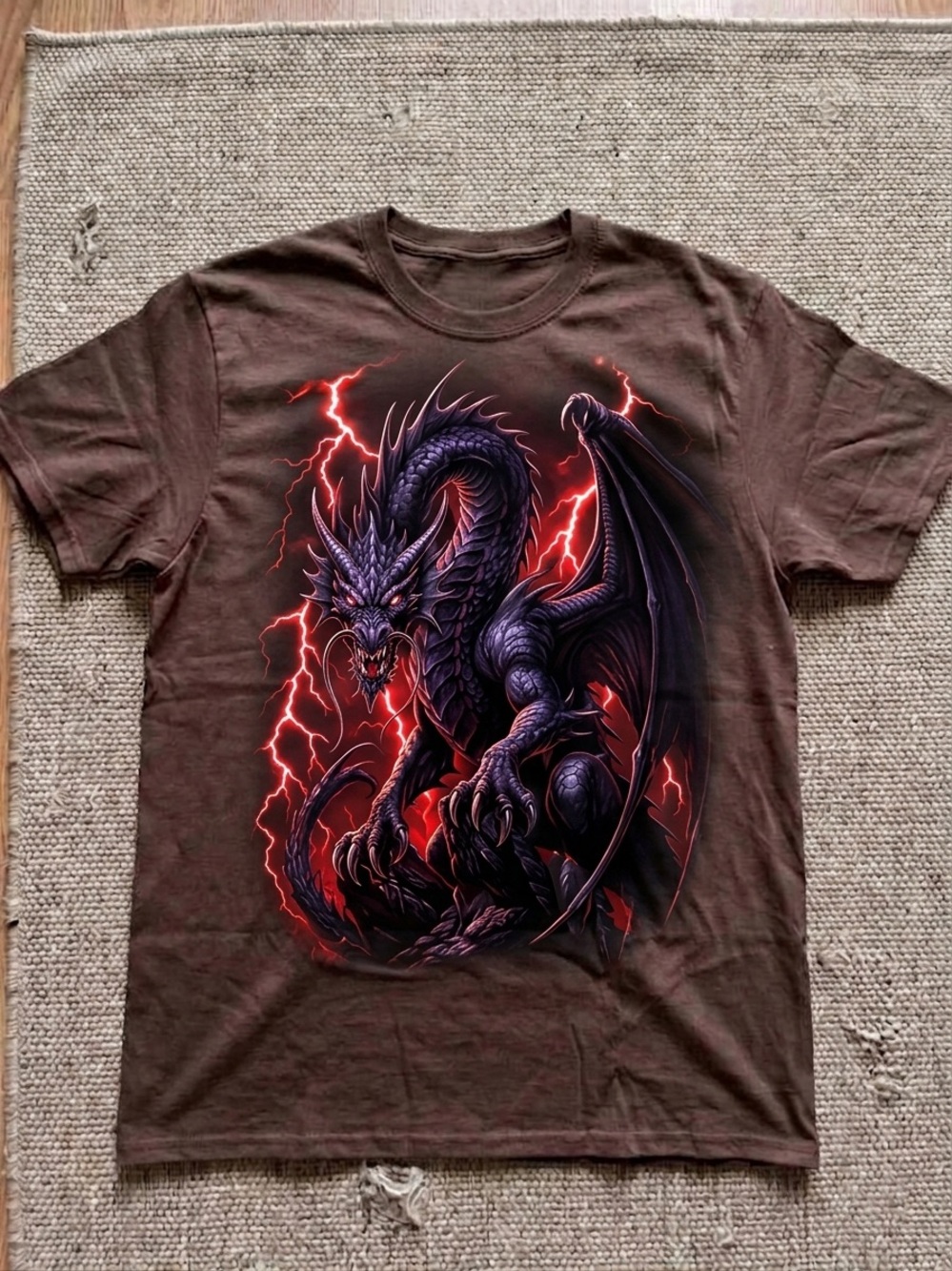 Graphic Dragon T-Shirt - Dark Dragon Lightning Print